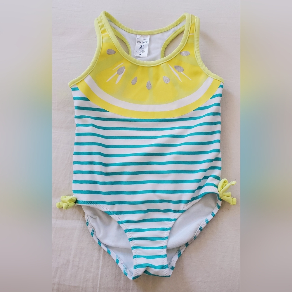 Carter's Turquoise Striped Lemon One-piece Swimsuit Size 3T